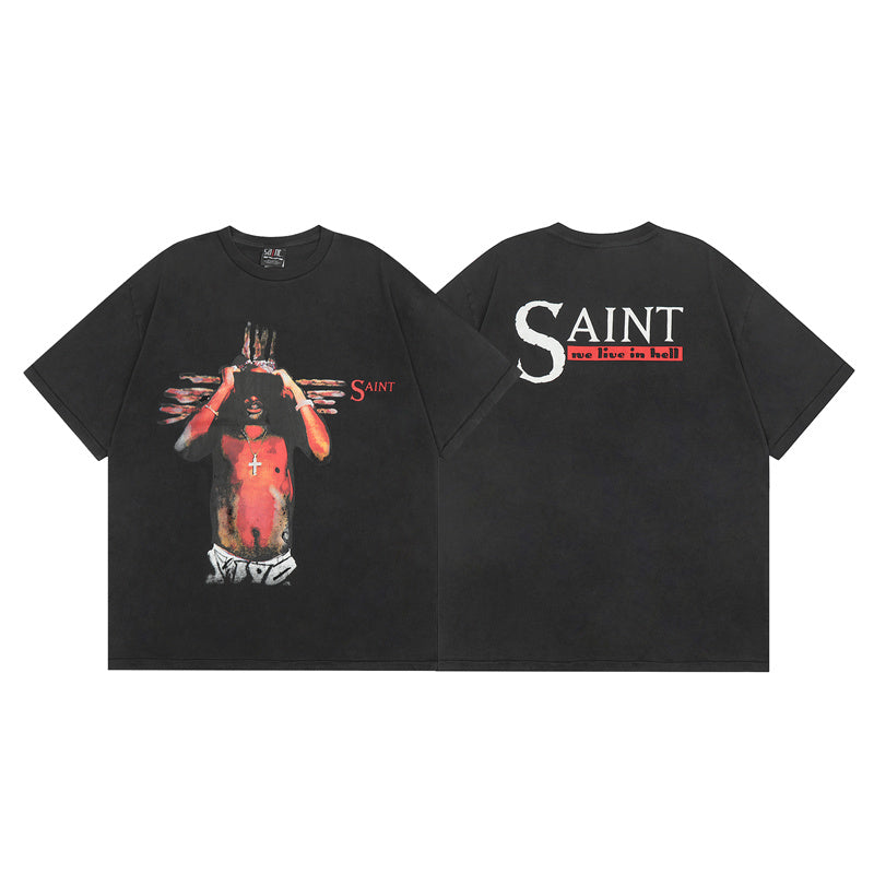 Saint Michael Vintage Washed Distressed Hole Loose Streetwear T-Shirt