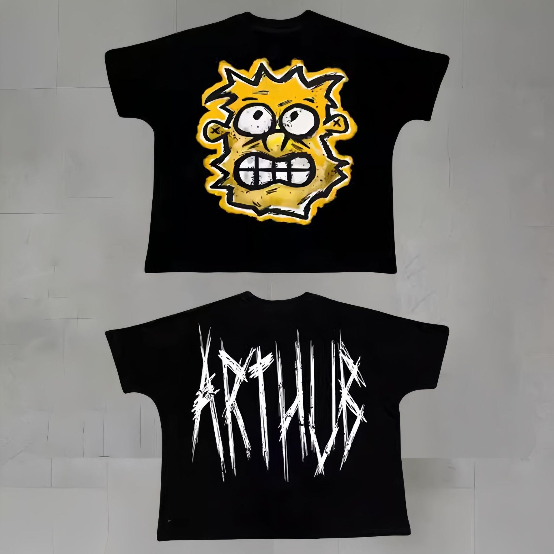 Touch Studios Y2K doppelseitiges Oversize-Vintage-Baumwoll-T-Shirt mit Cartoon-Print