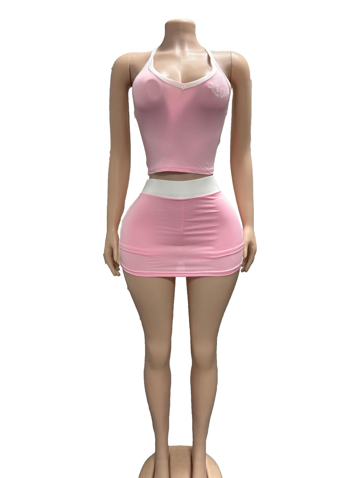 I.AM.GIA Letter Print Halter Top Skort 2 Piece Set Women