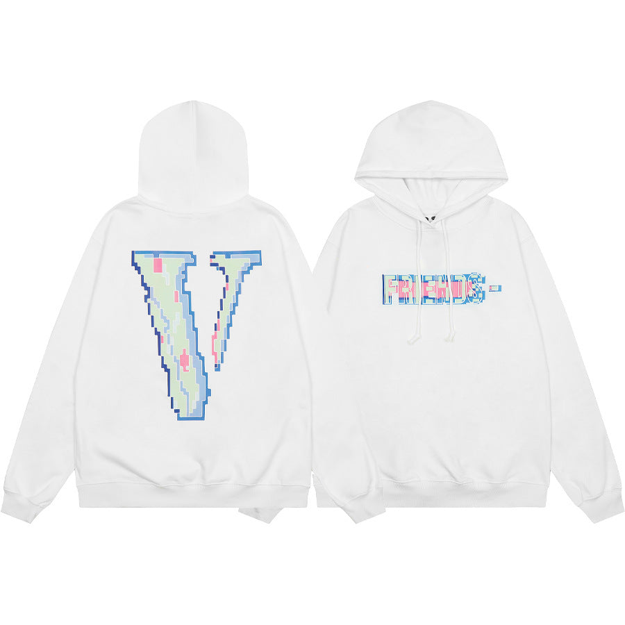 Vlone Multi Pattern Big V Graphic Oversized Hoodie Streetwear Unisex