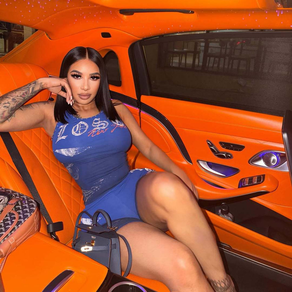 Lost Intricacy Blue Grim Glam Crop Top Shorts 2 Piece Set Women
