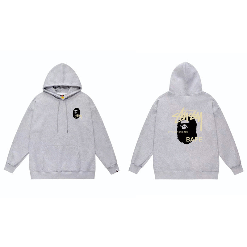BAPE x Stussy Shark Graphic Hoodie Street Cotton Pullover Sweatshirt