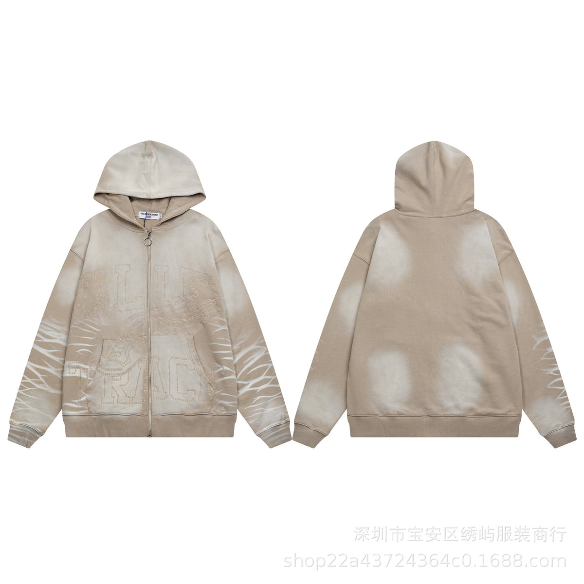 Valley Dreams Graphic Zip Up Hoodie Rhinestone Vintage Street Jacket