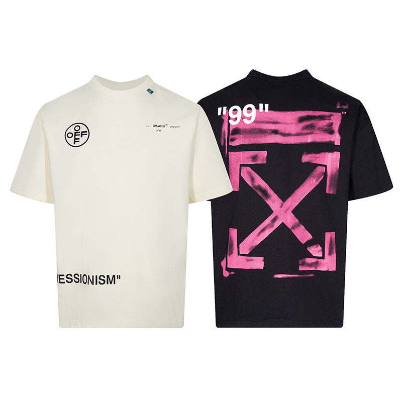 Tape Arrow Graphic Print Streetwear Crew Neck Short Sleeve T Shirt