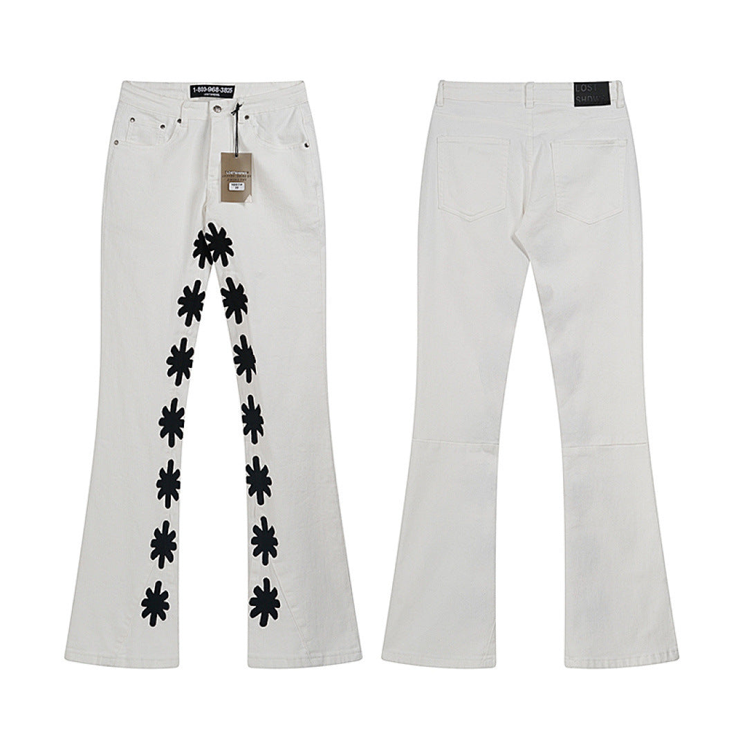 LOSTSHDWS Floral-Embroidered Flared-Hem Jeans