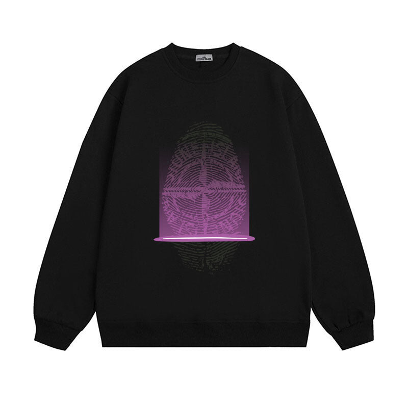 Stone Island Compass Print Crewneck Sweatshirt Men Winter Fleece Top