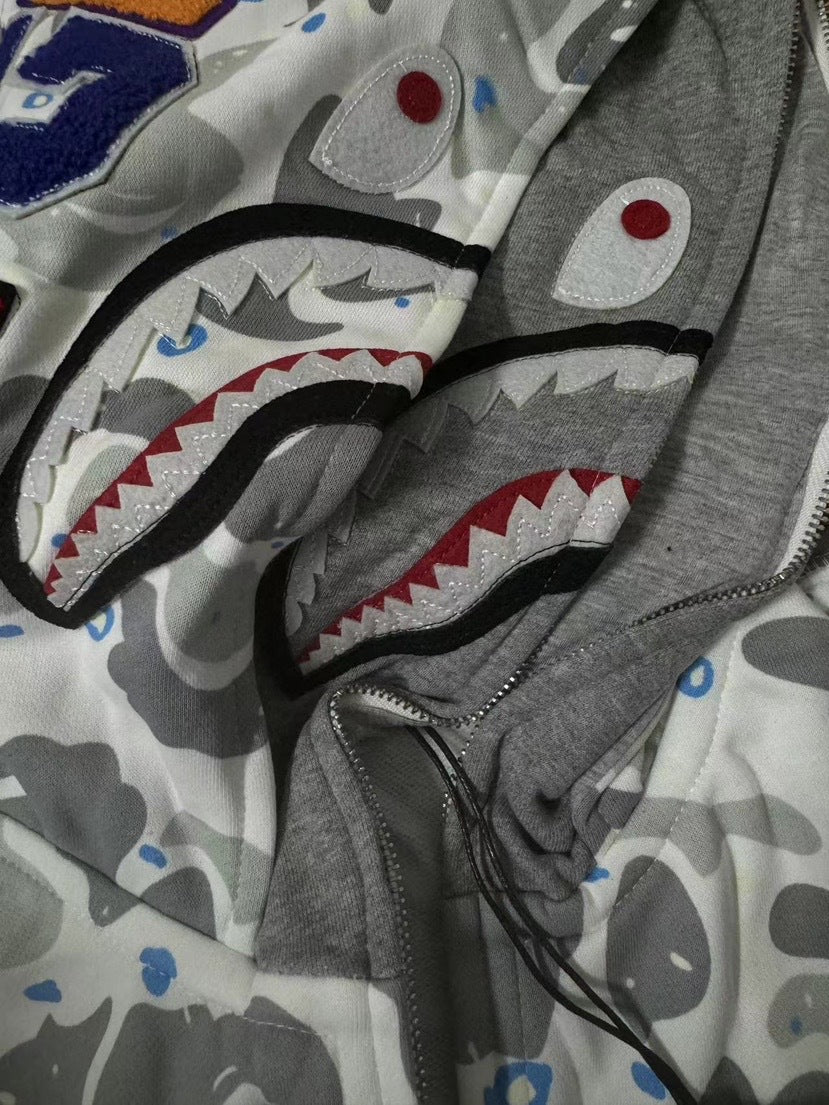 BAPE Shark Camo Print Full Zip Streetwear Hoodie Unisex