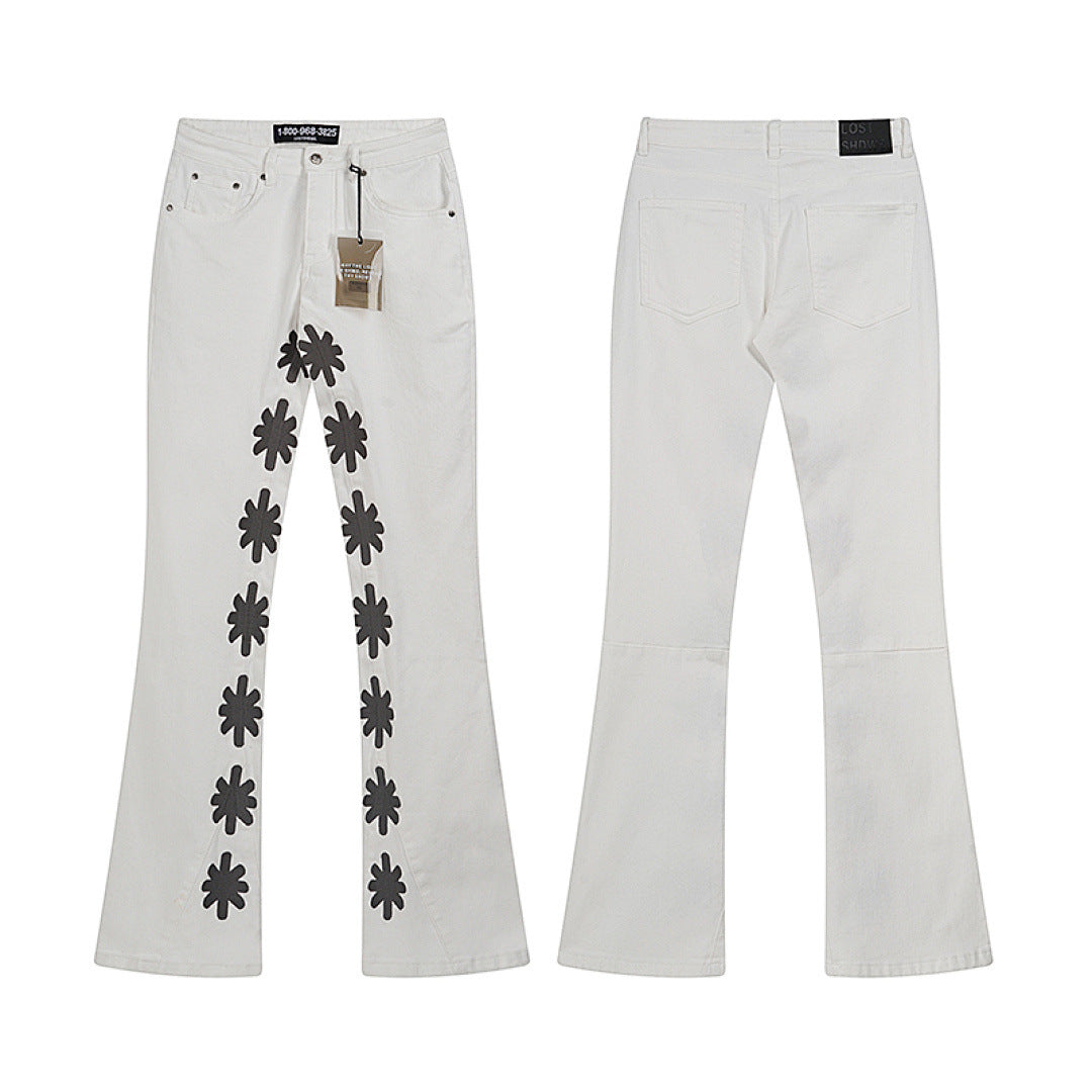 LOSTSHDWS Floral-Embroidered Flared-Hem Jeans
