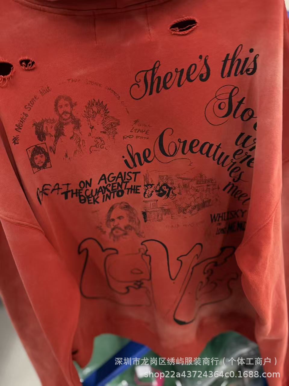Paly Hollywood Cartoon Letter Hoodie Vintage Wash Graphic Streetwear