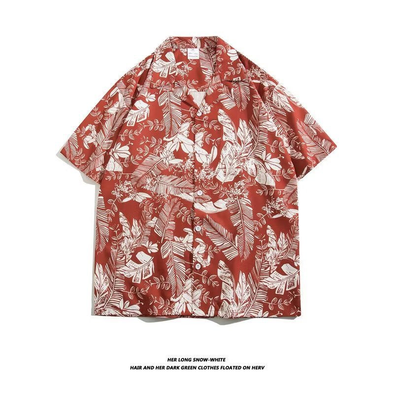 Unisex Vintage Camp Collar Tropical Floral Loose Beach Vacation Shirt 1301-1341