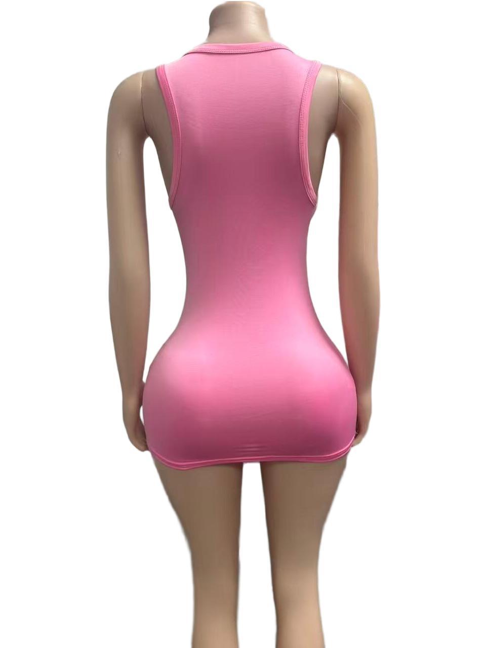 Figure Print Sleeveless Bodycon Mini Dress Women Club Tank Dress