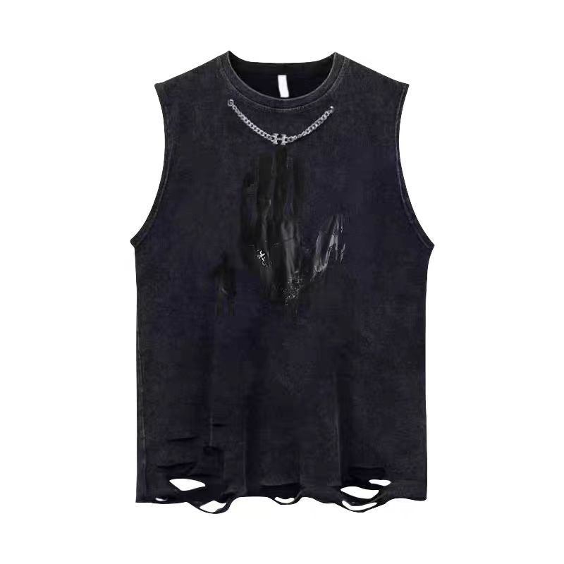Vintage Washed Graphic Cotton Tank Mens Loose Sleeveless Vest