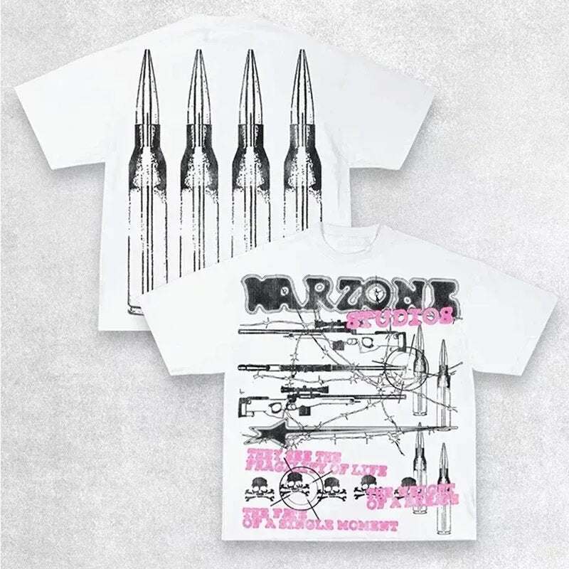 Warzone Studios Style Y2K Doppelseitiges Graffiti Oversized Vintage Baumwoll-T-Shirt
