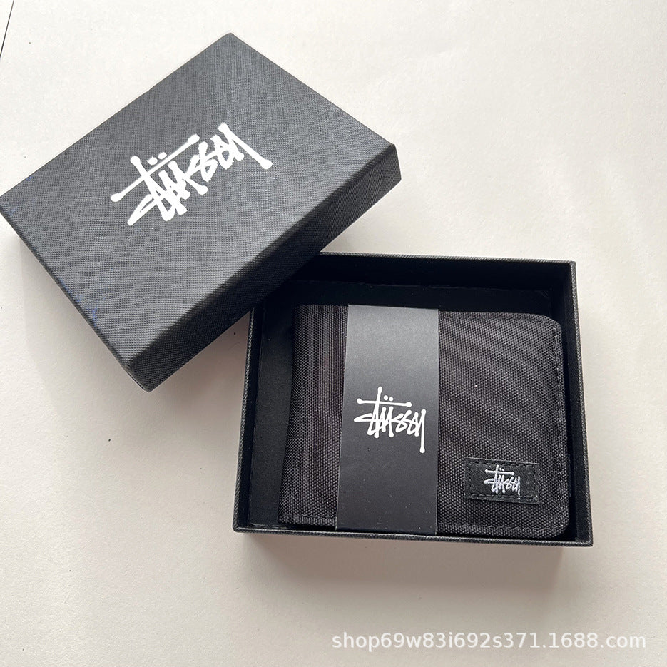 Stussy Canvas Bifold Wallet Multi Pattern Card Holder Coin Purse