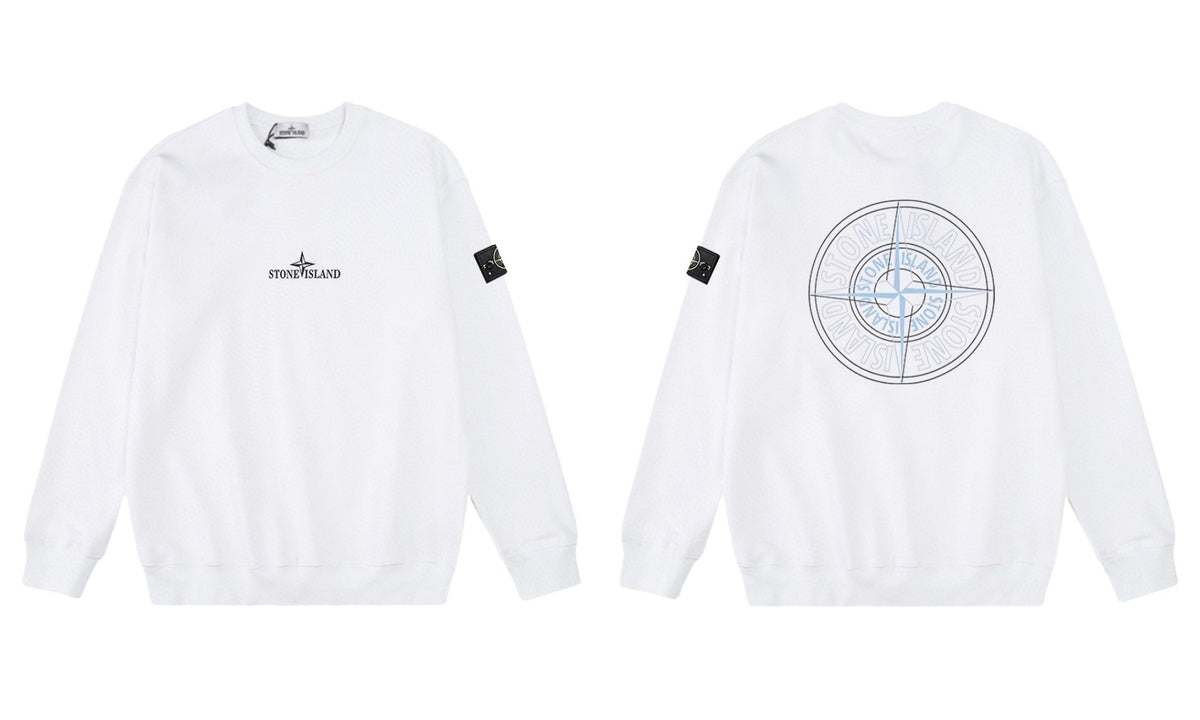 Stone Island Compass Print Crewneck Sweatshirt Men Autumn Pullover
