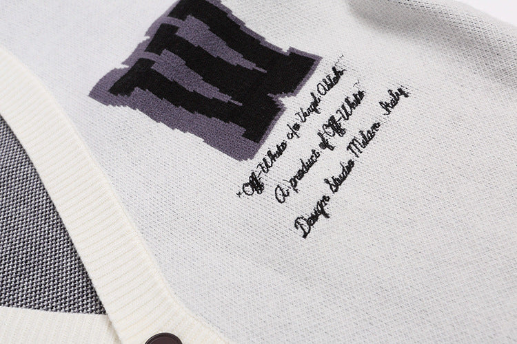 Off-White Moon Letter Pattern Knit Cardigan Sweater Unisex
