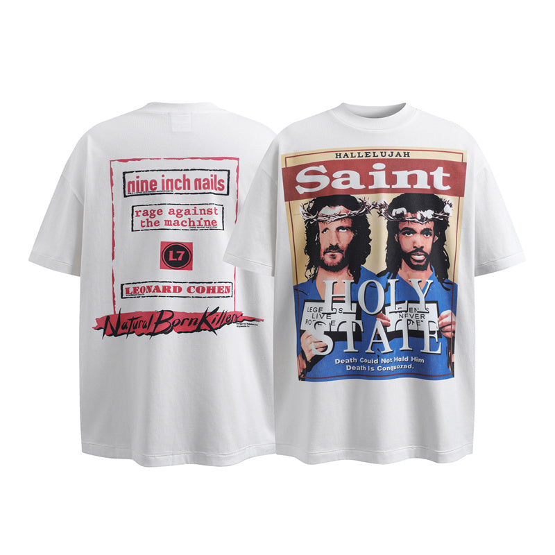 Saint Michael Vintage Washed Distressed Hole Loose Streetwear T-Shirt