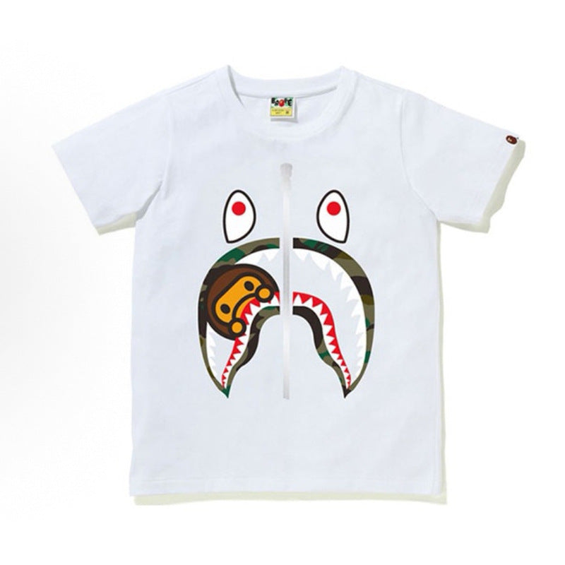 BAPE Ape Head Shark Print Loose Casual Unisex Short Sleeve T-Shirt