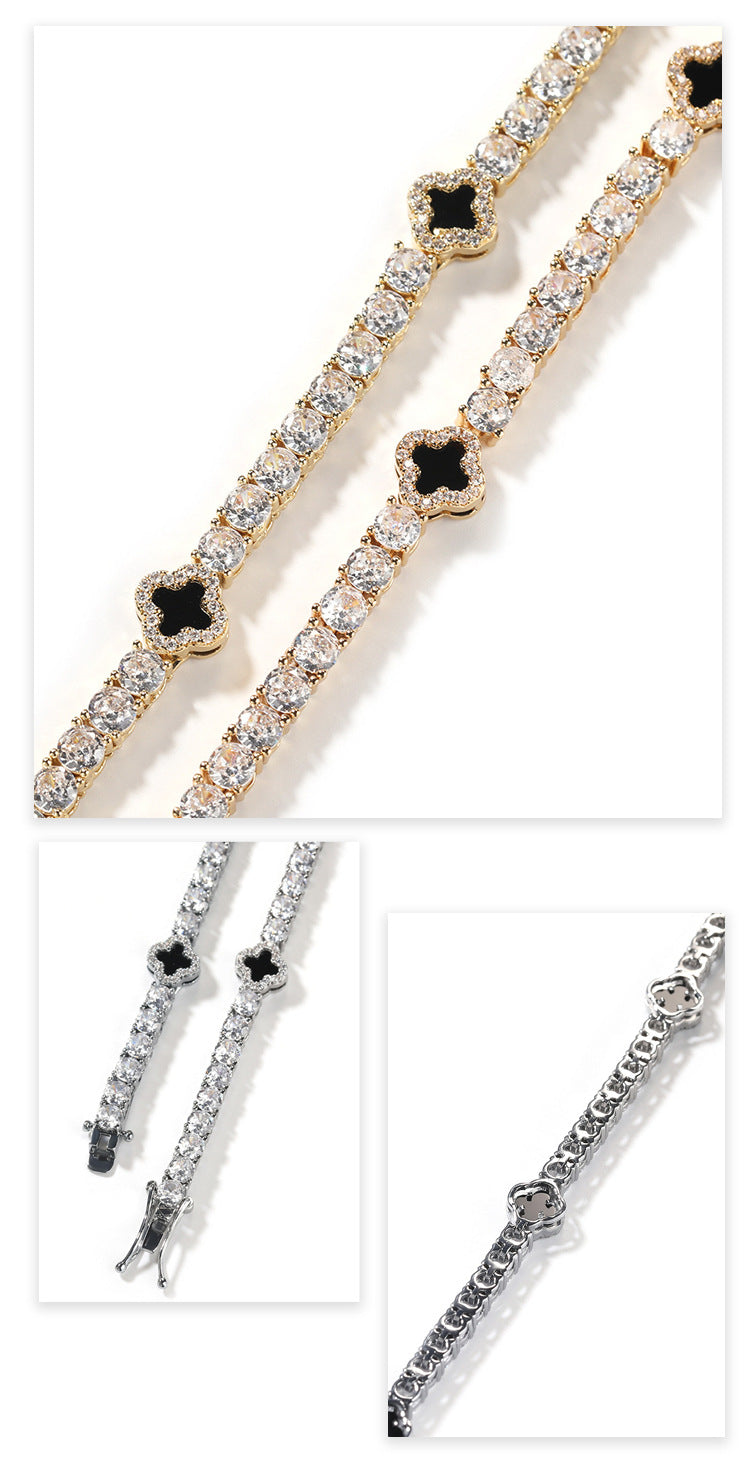 Iced Four Leaf Clover Tennis Chain Necklace