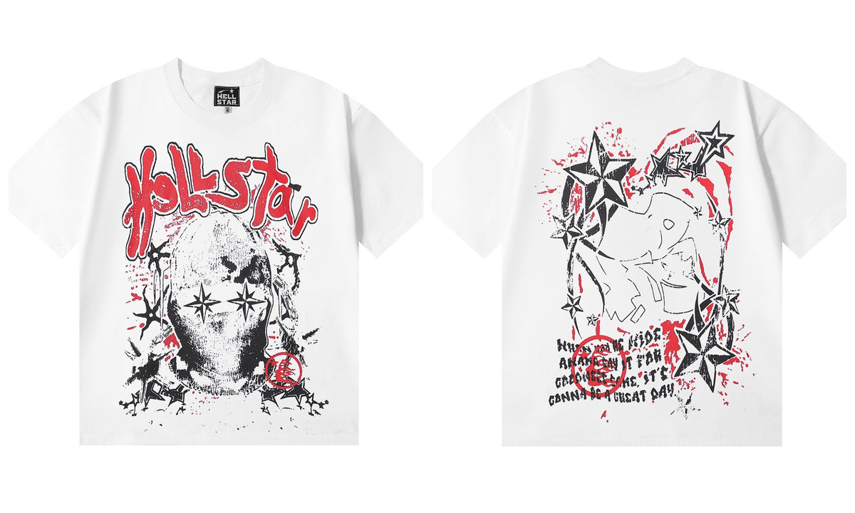 Hellstar Series Vintage Graphic Print Loose Unisex Streetwear T-Shirt