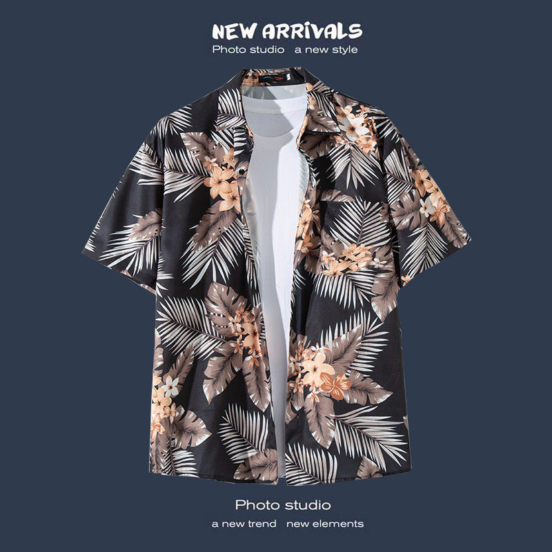 Mens Vintage Tropical Hawaiian Floral Loose Short Sleeve Beach Shirt