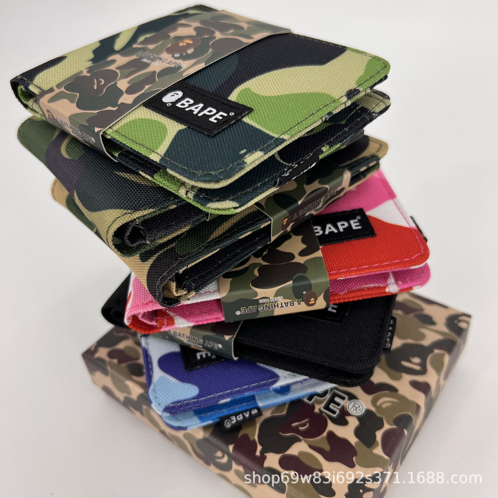 BAPE Camo Ape Head Bifold Wallet Mini Multi Color Canvas Card Holder