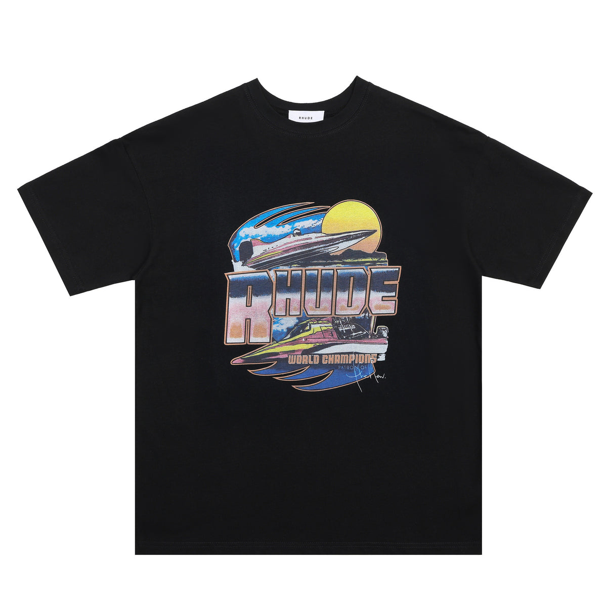 Rhude Graphic Tees Vintage High Street Loose Couple Crew Neck T-Shirt