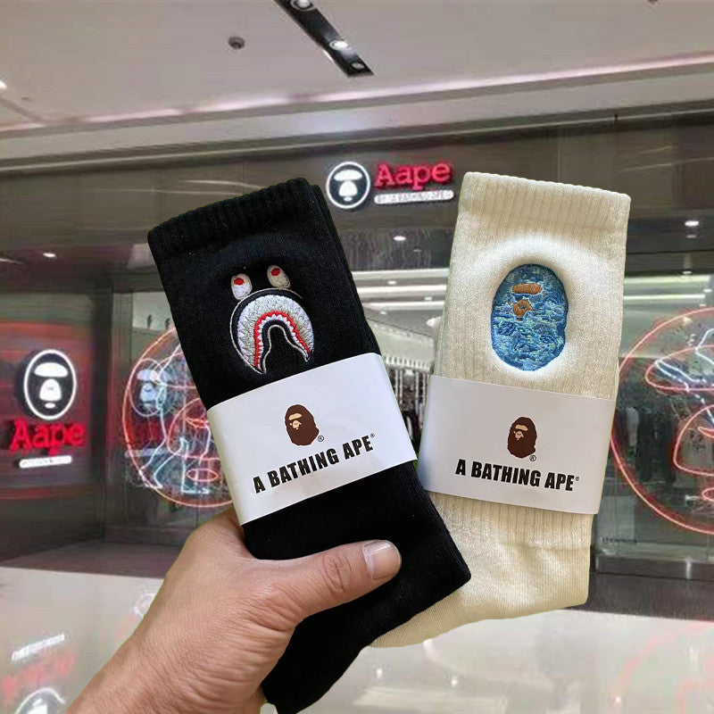 BAPE Ape Head Shark Embroidered Ribbed Crew Socks