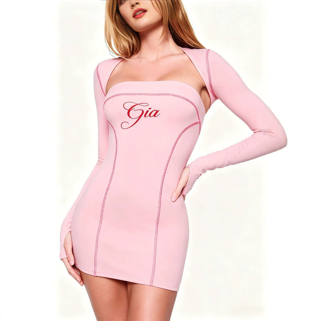 I.AM.GIA Contrast Strap Long Sleeve Bodycon Mini Dress Women