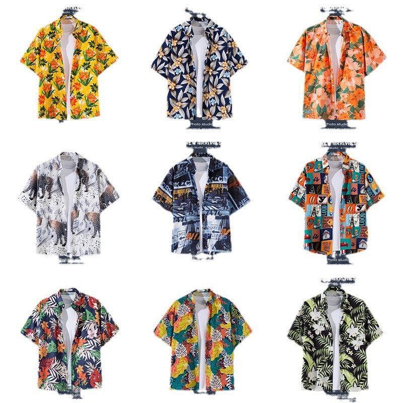 Mens Vintage Tropical Hawaiian Floral Loose Short Sleeve Beach Shirt