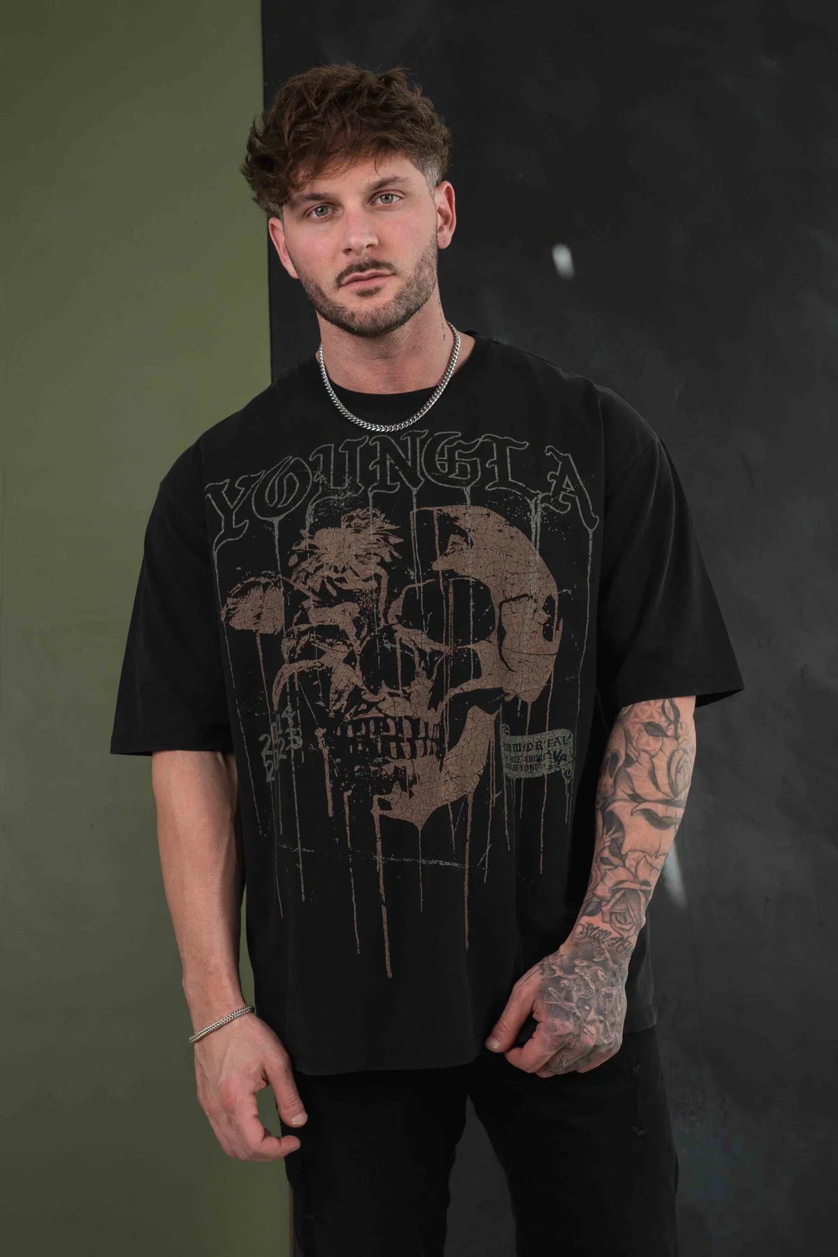 YOUNGLA 4116 Floral Skull Tees