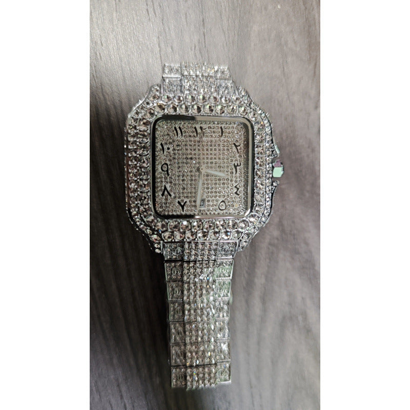 Iced Out Square Roman Numeral Quartz Watch