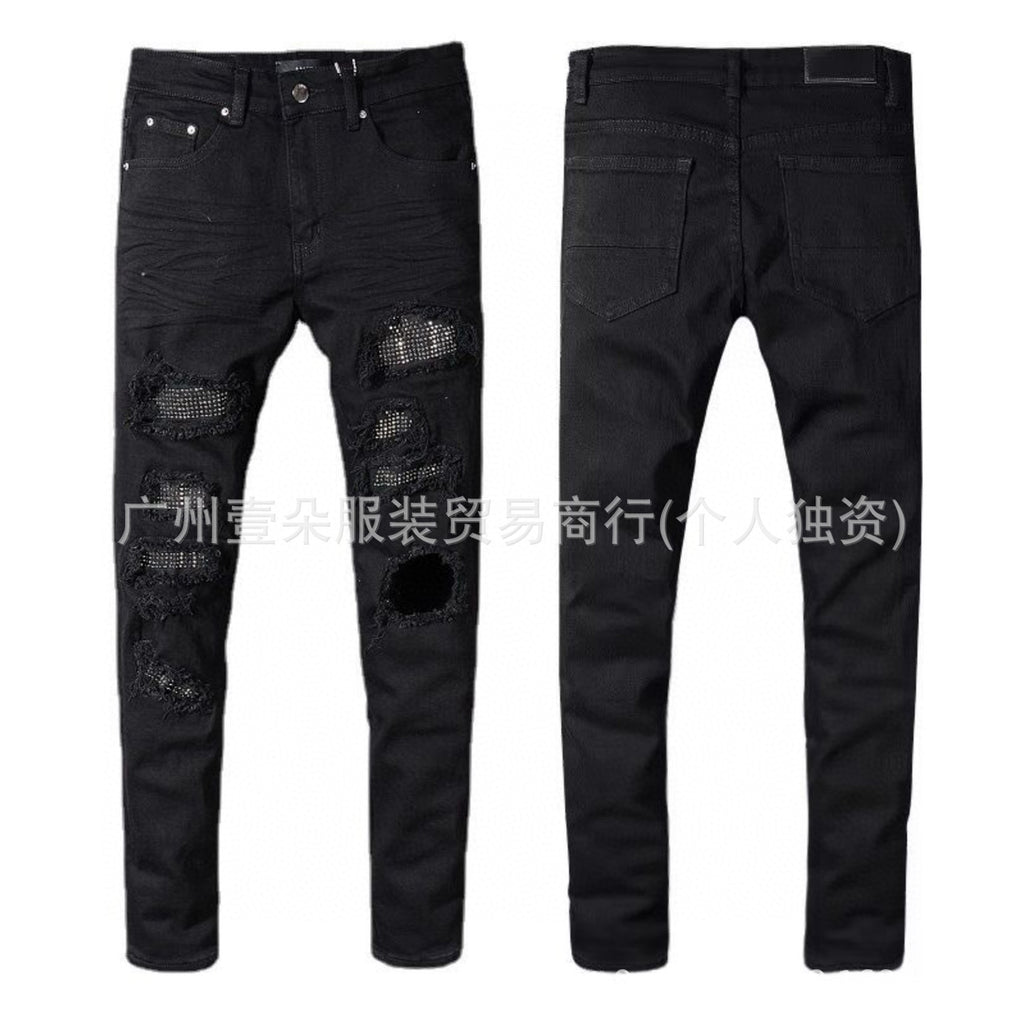 Amiri Letter Embroidery Washed Slim Tapered Denim Jeans Unisex