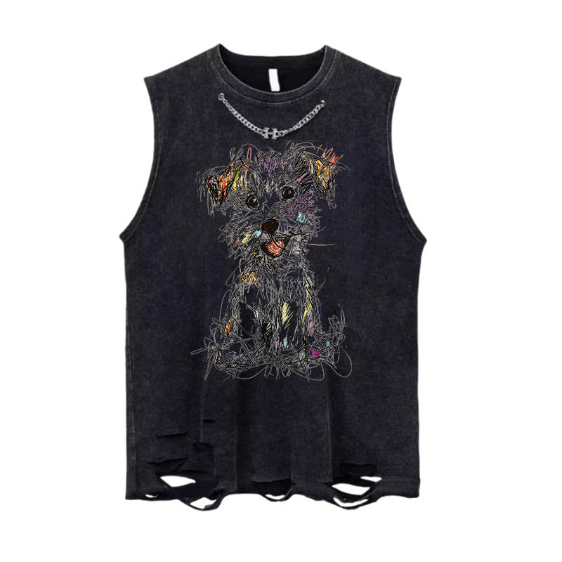 Vintage Washed Graphic Cotton Tank Mens Loose Sleeveless Vest