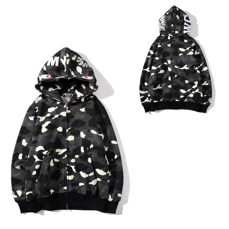 BAPE Shark Camo Print Full Zip Embroidery Streetwear Hoodie Unisex