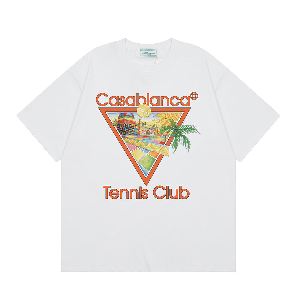 2026 New Casablanca Logo Print Loose Fit Unisex Short Sleeve T-Shirt