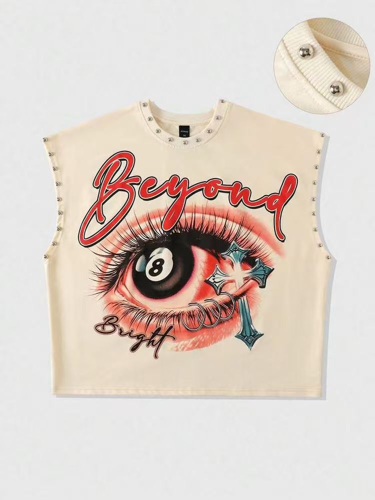 Vintage Multi Graphic Rivet Sleeveless Crop Tank Top