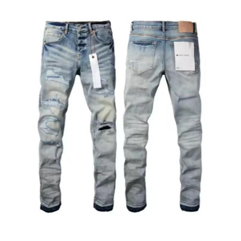 Purple Brand Men Stretch Skinny Ripped Printed Embroidered Denim Jeans