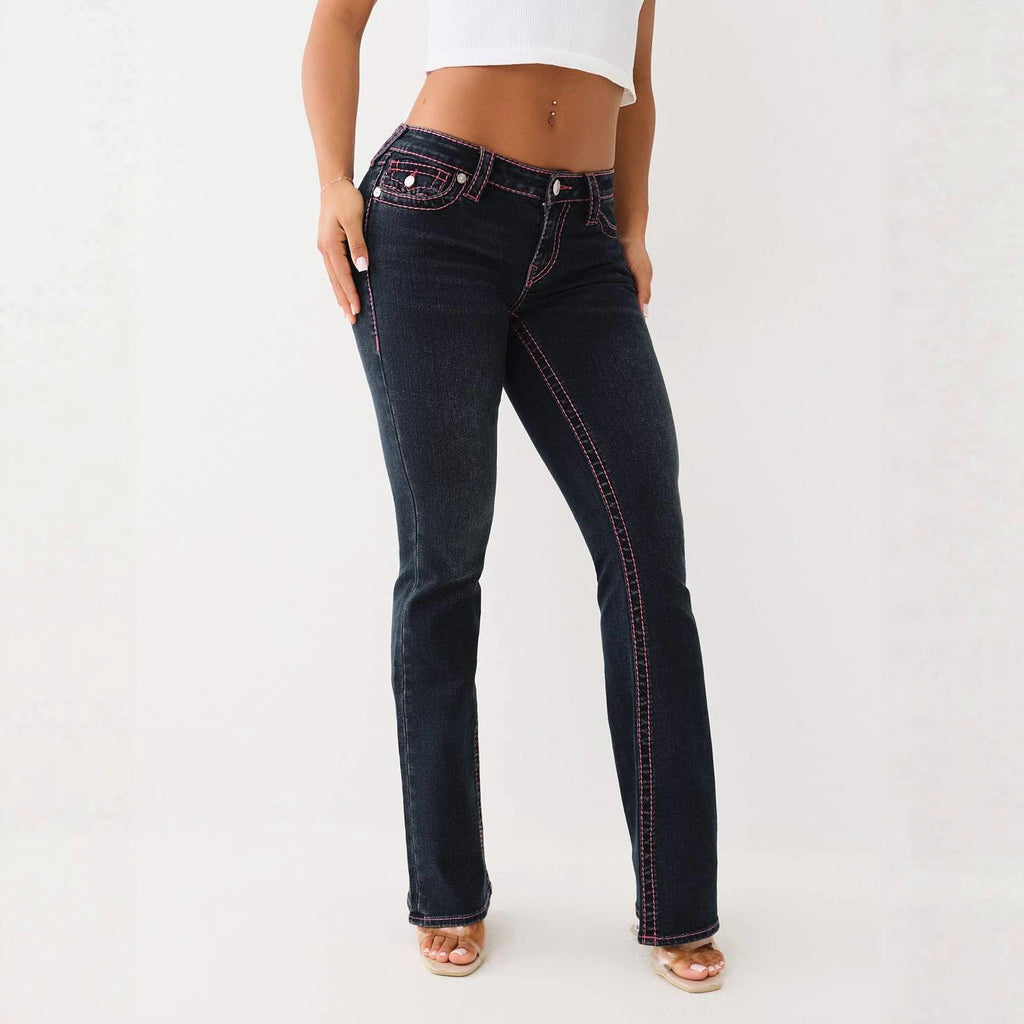True Religion Pink Horseshoe Embroidery Low Waist Flare Jeans Y2K