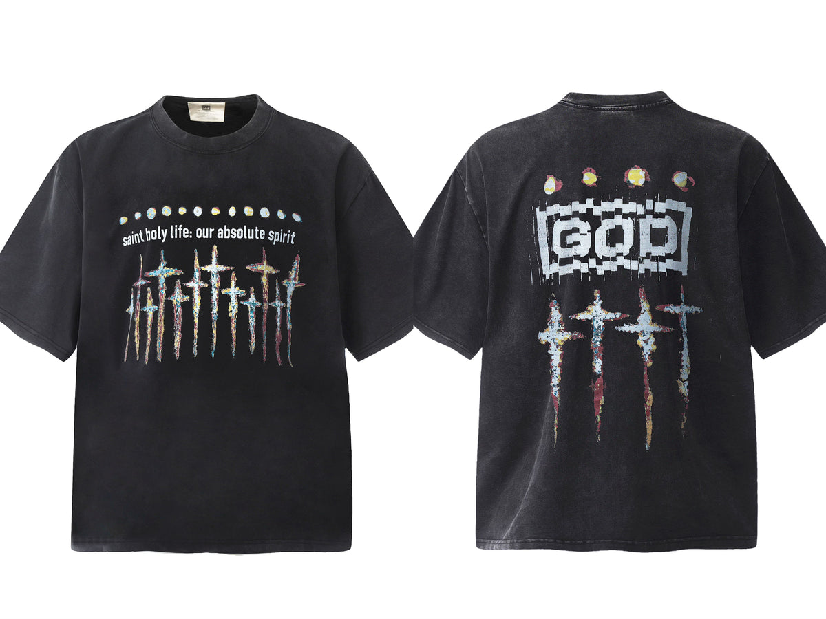 Saint Michael Vintage Washed Multi‑Print Graphic Oversized Tee Street