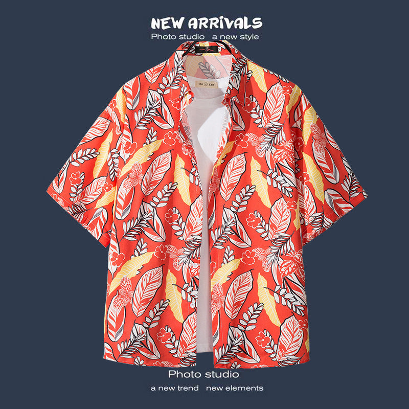 Mens Vintage Tropical Hawaiian Floral Loose Short Sleeve Beach Shirt