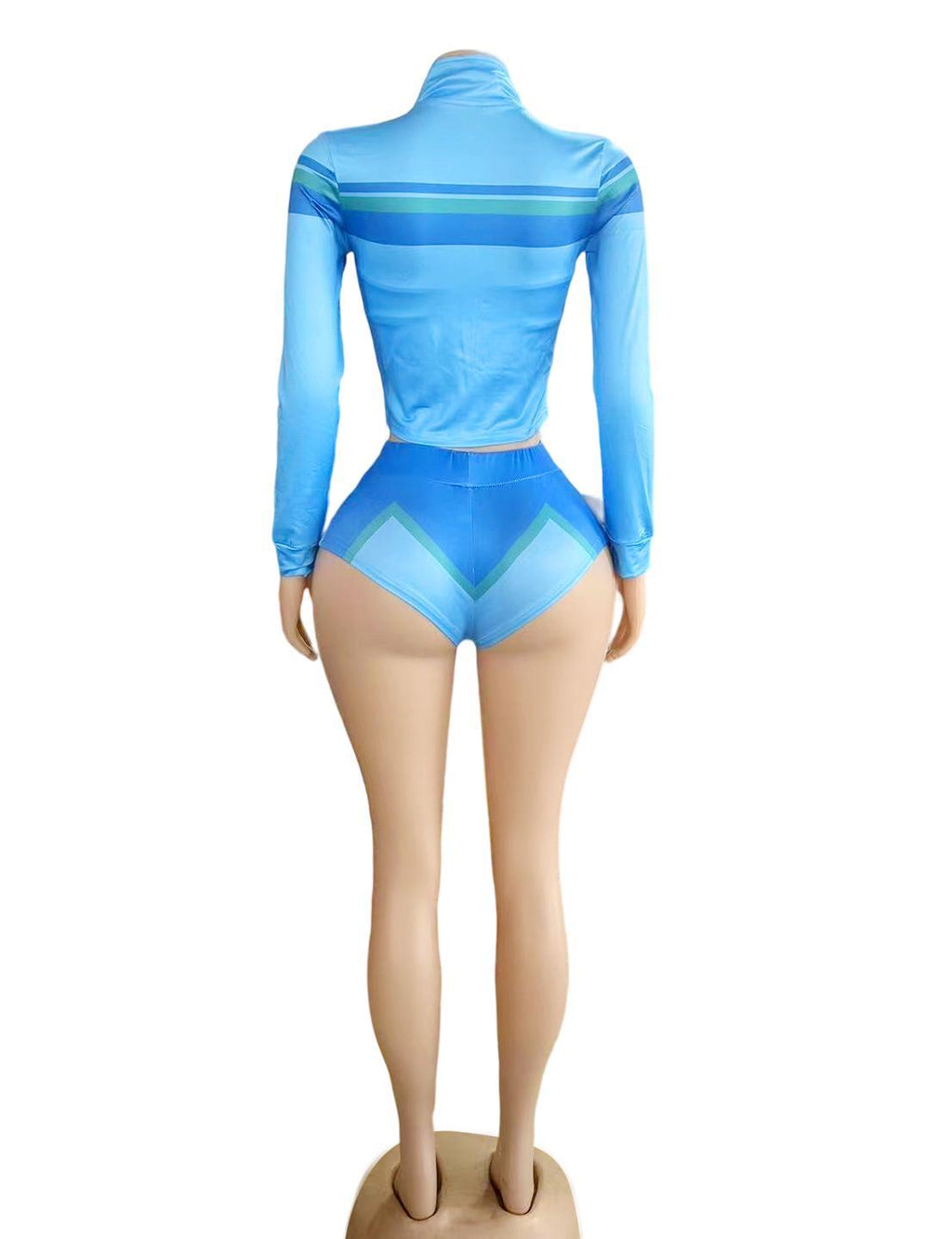 Y2K Color Block Zip Crop Jacket Bikini Short 3 Piece Set