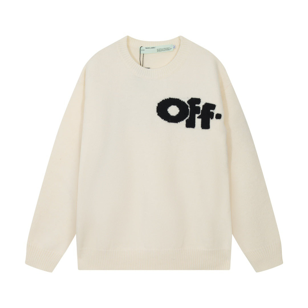 Fluffy Letter Embroidery Streetwear Crew Neck Knit Sweater