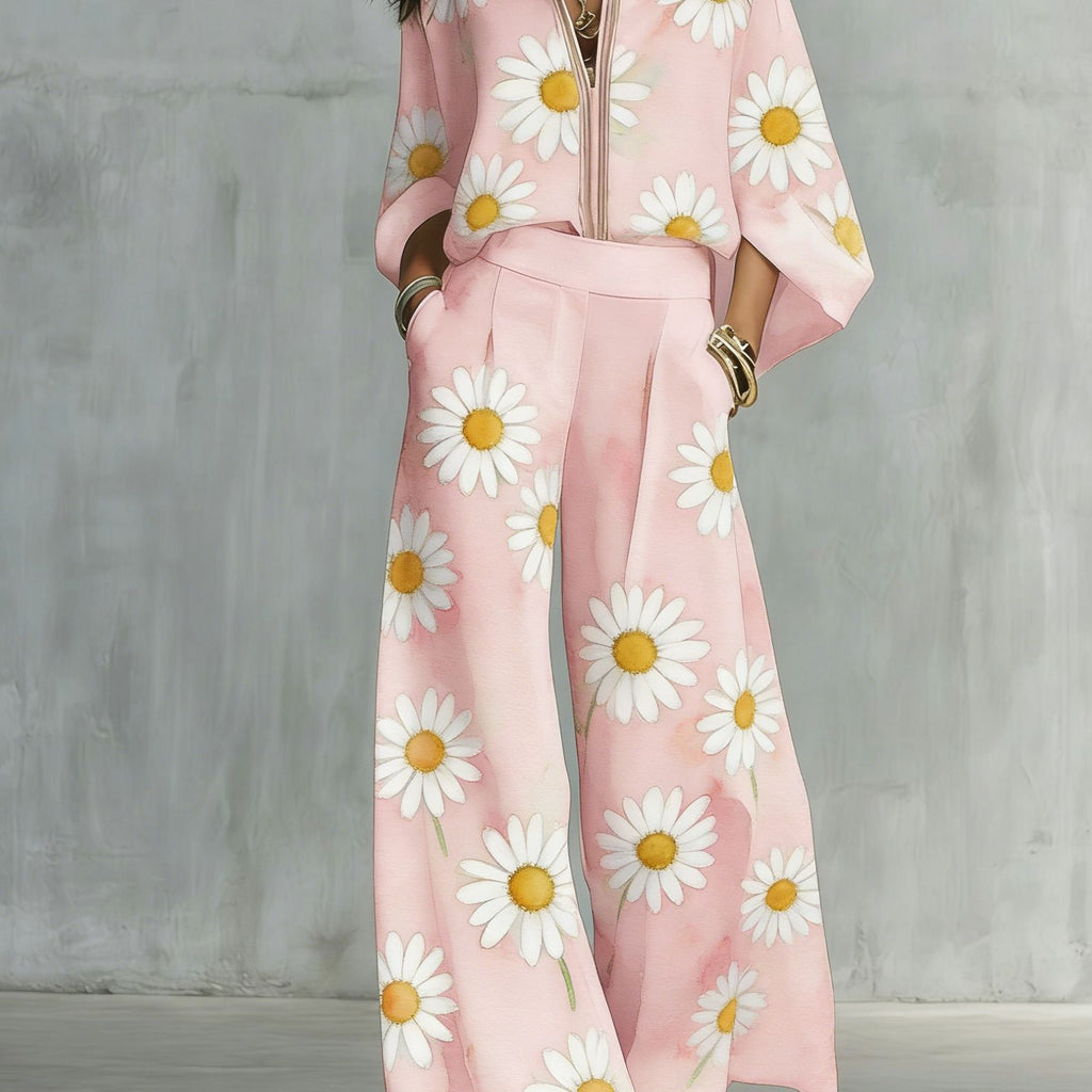 Boho Floral Wide Leg Beach Two Piece Pant Set
