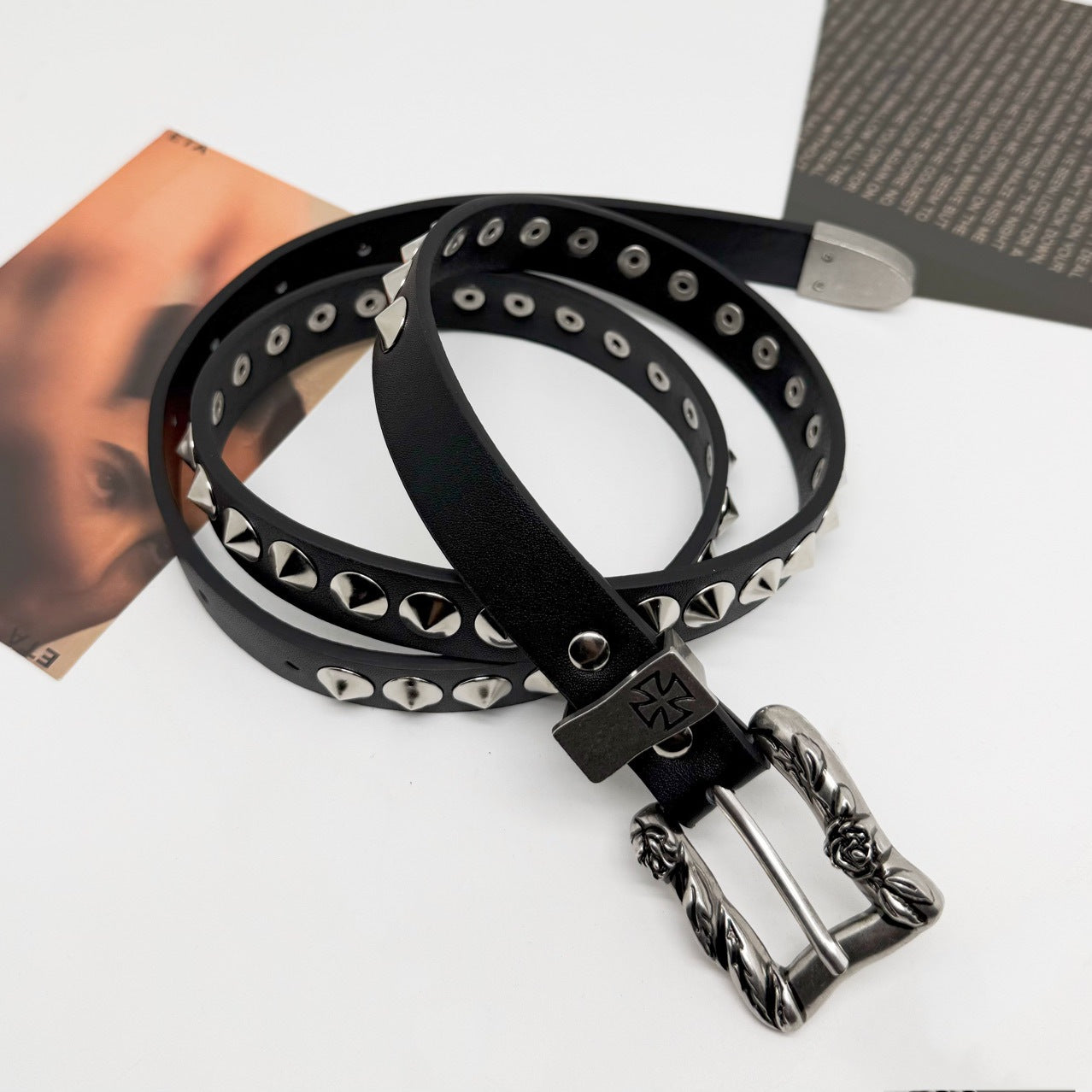ERD Punk Stud Cross Metal Buckle Vintage Narrow Belt Y2K Unisex