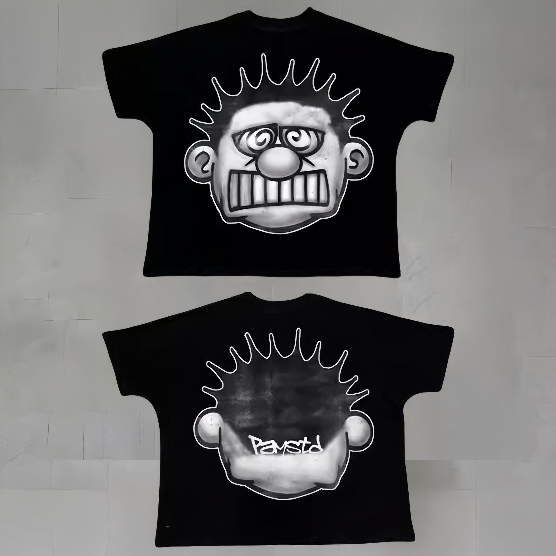 Touch Studios Y2K doppelseitiges Oversize-Vintage-Baumwoll-T-Shirt mit Cartoon-Print