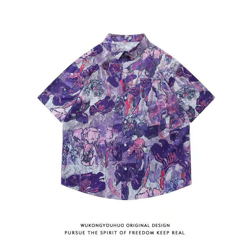 Mens Tropical Hawaiian Floral Loose Short Sleeve Summer Shirt 8002-8034