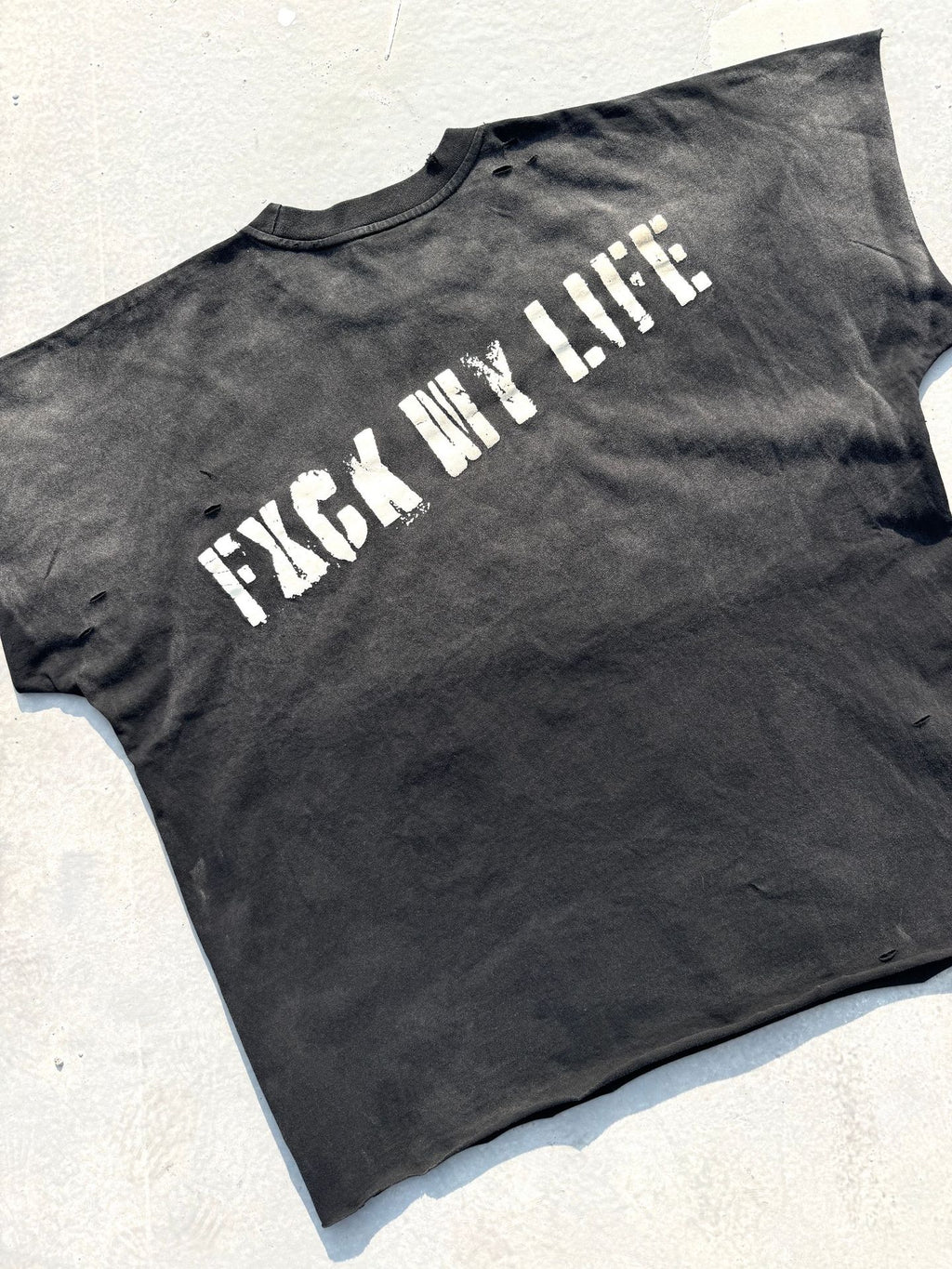 Washed Distressed Drip Letter Print Crew Neck Short Sleeve T Shirt