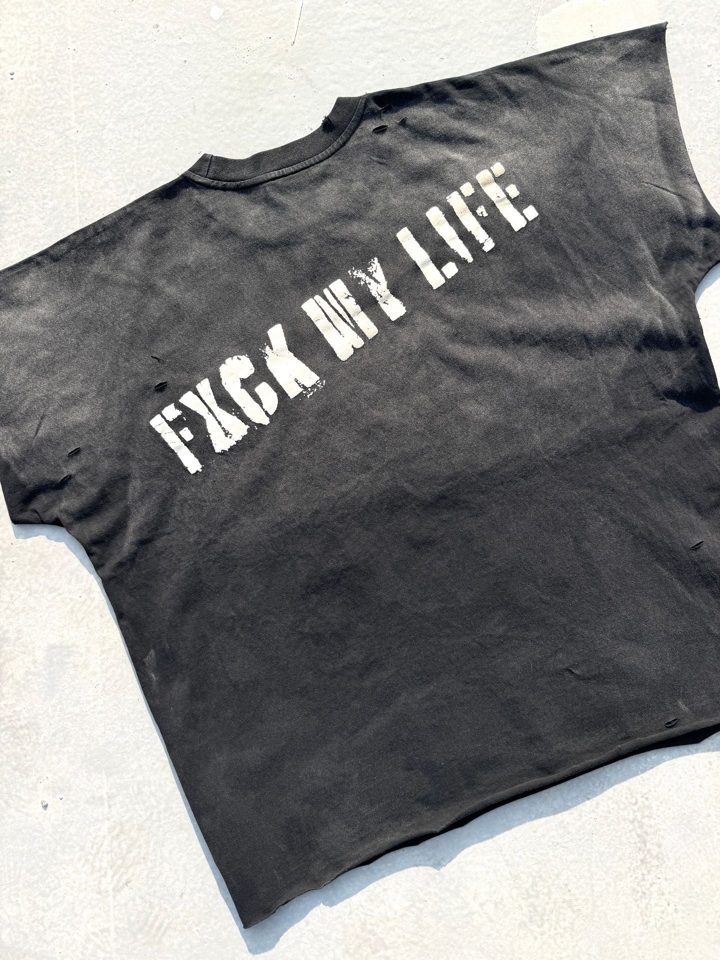 Washed Distressed Drip Letter Print Crew Neck Short Sleeve T Shirt