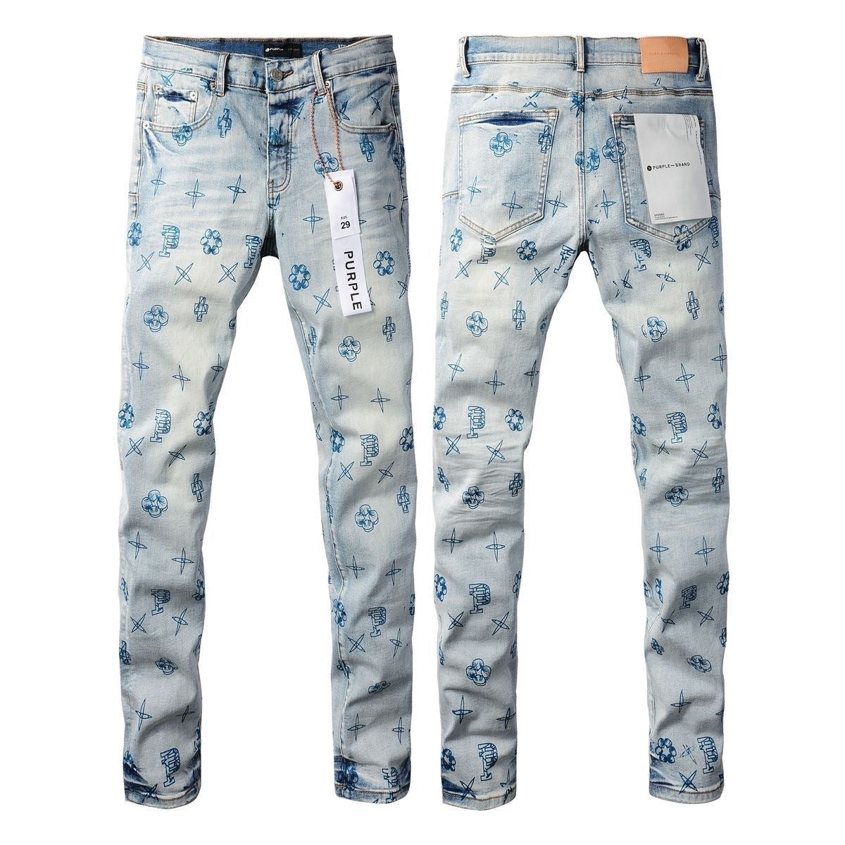 Purple Brand Men Stretch Skinny Ripped Printed Embroidered Denim Jeans